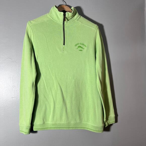 Tommy Bahama Half Zip Small Pullover Sweater Green 100% Cotton Men’s Golf Shirt - Picture 1 of 11